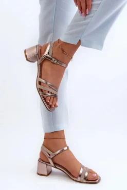 Sandały Damskie Na Niskim Obcasie Z Eko Skóry Sergio Leone SK046 Różowe Złoto