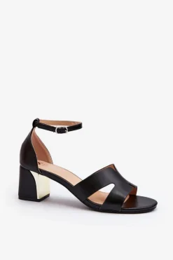 Sandały Damskie Na Obcasie Klocku Czarne Irivana