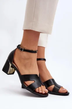 Sandały Damskie Na Obcasie Klocku Czarne Irivana