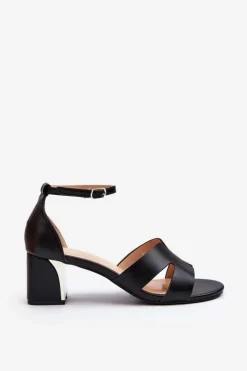 Sandały Damskie Na Obcasie Klocku Czarne Irivana