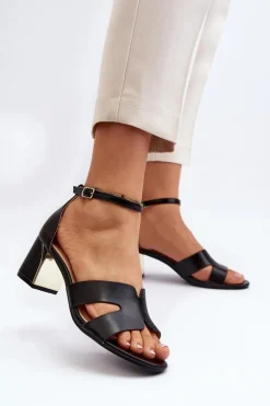Sandały Damskie Na Obcasie Klocku Czarne Irivana