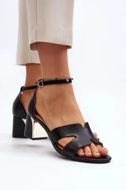 Sandały Damskie Na Obcasie Klocku Czarne Irivana