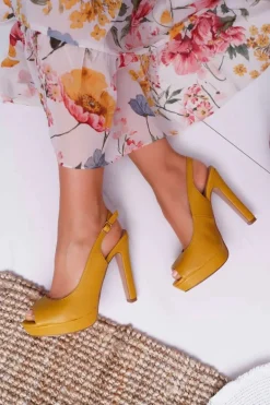 Sandały Damskie Na Obcasie Platformie Żółte Lorajn