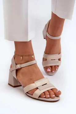 Sandały Damskie Na Obcasie Z Eko Skóry Sergio Leone SK894 Beżowe