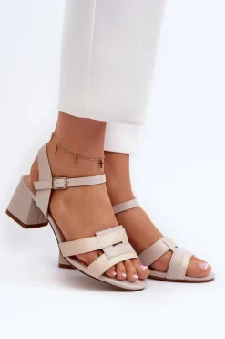 Sandały Damskie Na Obcasie Z Eko Skóry Sergio Leone SK894 Beżowe