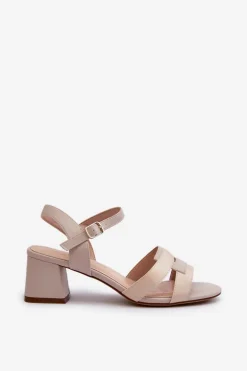 Sandały Damskie Na Obcasie Z Eko Skóry Sergio Leone SK894 Beżowe