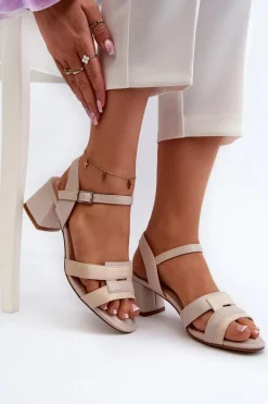 Sandały Damskie Na Obcasie Z Eko Skóry Sergio Leone SK894 Beżowe