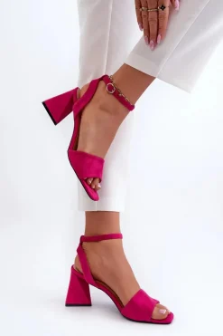 Sandały Damskie Na Obcasie Z Eko Zamszu Vinceza 17328 Fuksja