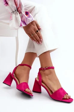 Sandały Damskie Na Obcasie Z Eko Zamszu Vinceza 17328 Fuksja