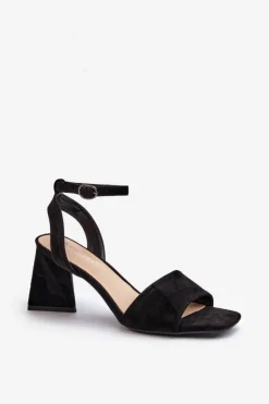 Sandały Damskie Na Obcasie Z Eko Zamszu Vinceza 17328 Czarne