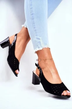 Sandały Damskie Na Obcasie Sergio Leone Czarne SK832