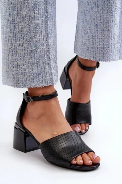 Sandały Damskie Na Obcasie Z Eko Skóry Czarne Horissa