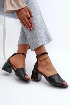 Sandały Damskie Na Obcasie Z Eko Skóry Czarne Horissa