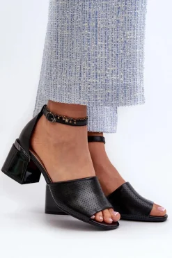 Sandały Damskie Na Obcasie Z Eko Skóry Czarne Horissa