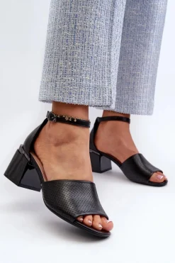 Sandały Damskie Na Obcasie Z Eko Skóry Czarne Horissa