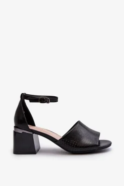 Sandały Damskie Na Obcasie Z Eko Skóry Czarne Horissa