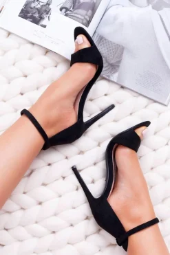 Sandały Damskie Na Obcasie Czarne Filem