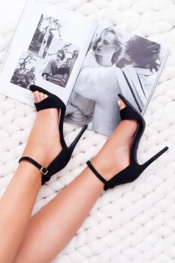 Sandały Damskie Na Obcasie Czarne Filem