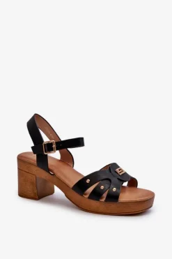 Sandały Damskie Na Obcasie Z Eko Skóry Czarne Assames