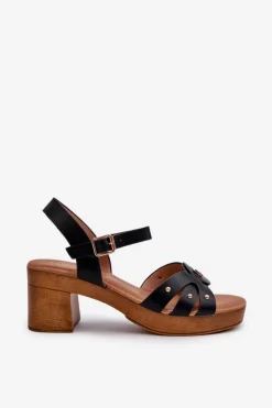 Sandały Damskie Na Obcasie Z Eko Skóry Czarne Assames