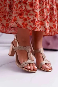Sandały Damskie Na Obcasie Sznurek Champagne Navian