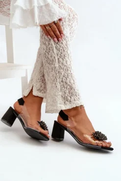 Sandały Damskie Na Obcasie Z Transparentna Cholewką Czarne Aleola