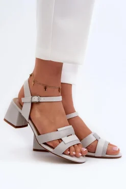 Sandały Damskie Na Obcasie Z Eko Skóry Sergio Leone SK894 Szare