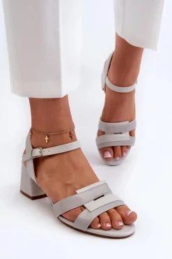 Sandały Damskie Na Obcasie Z Eko Skóry Sergio Leone SK894 Szare