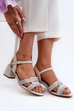 Sandały Damskie Na Obcasie Z Eko Skóry Sergio Leone SK894 Szare