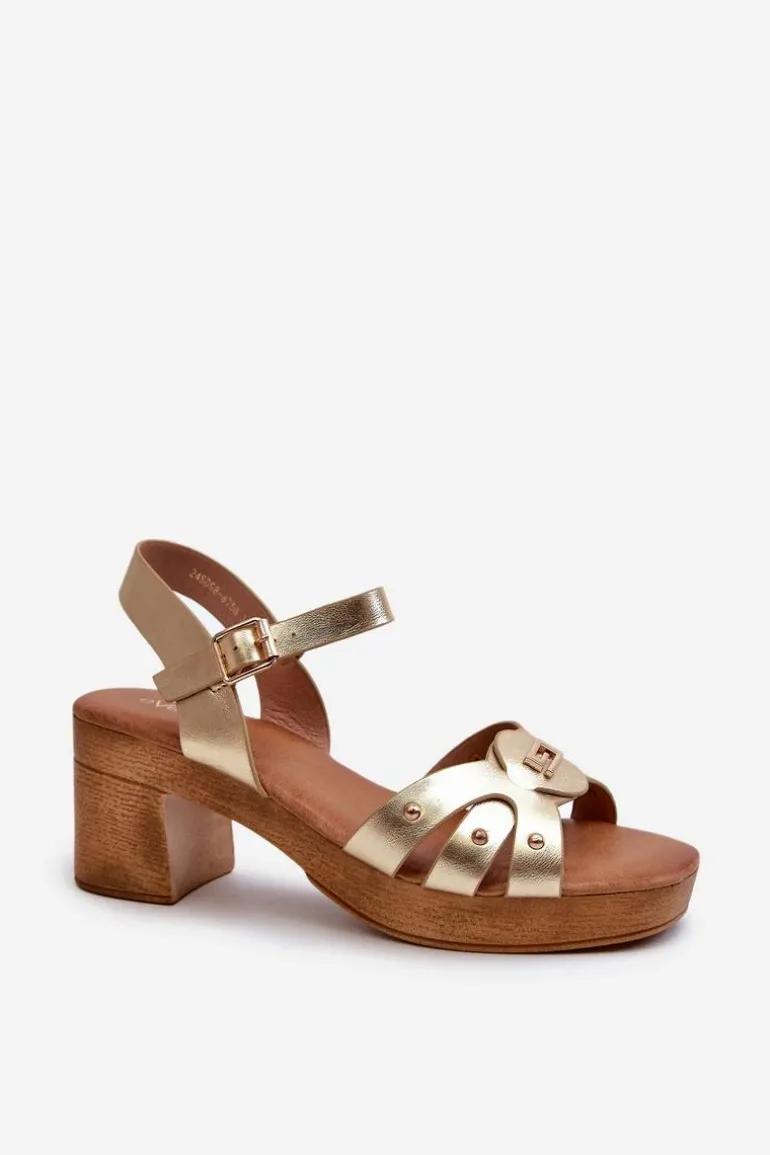 Sandały Damskie Na Obcasie Z Eko Skóry Złote Assames