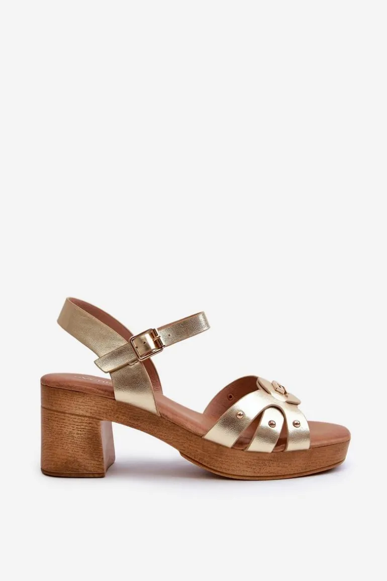 Sandały Damskie Na Obcasie Z Eko Skóry Złote Assames