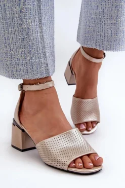 Sandały Damskie Na Obcasie Z Eko Skóry Złote Horissa