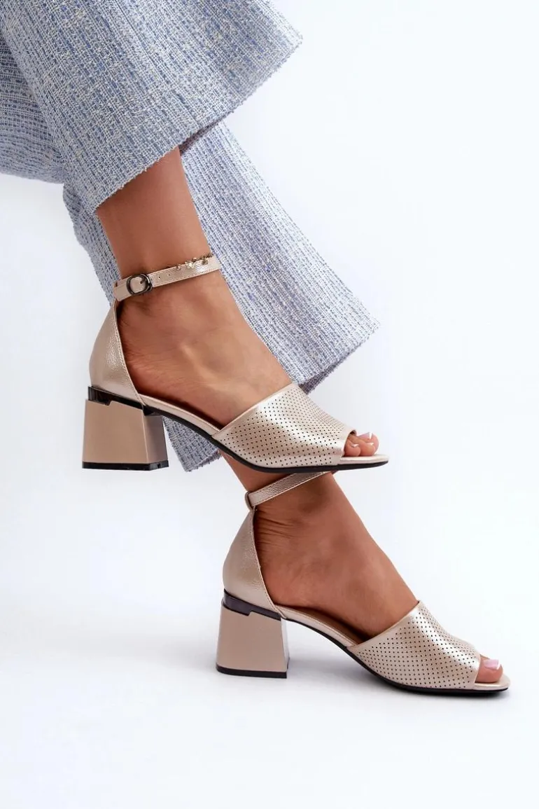 Sandały Damskie Na Obcasie Z Eko Skóry Złote Horissa