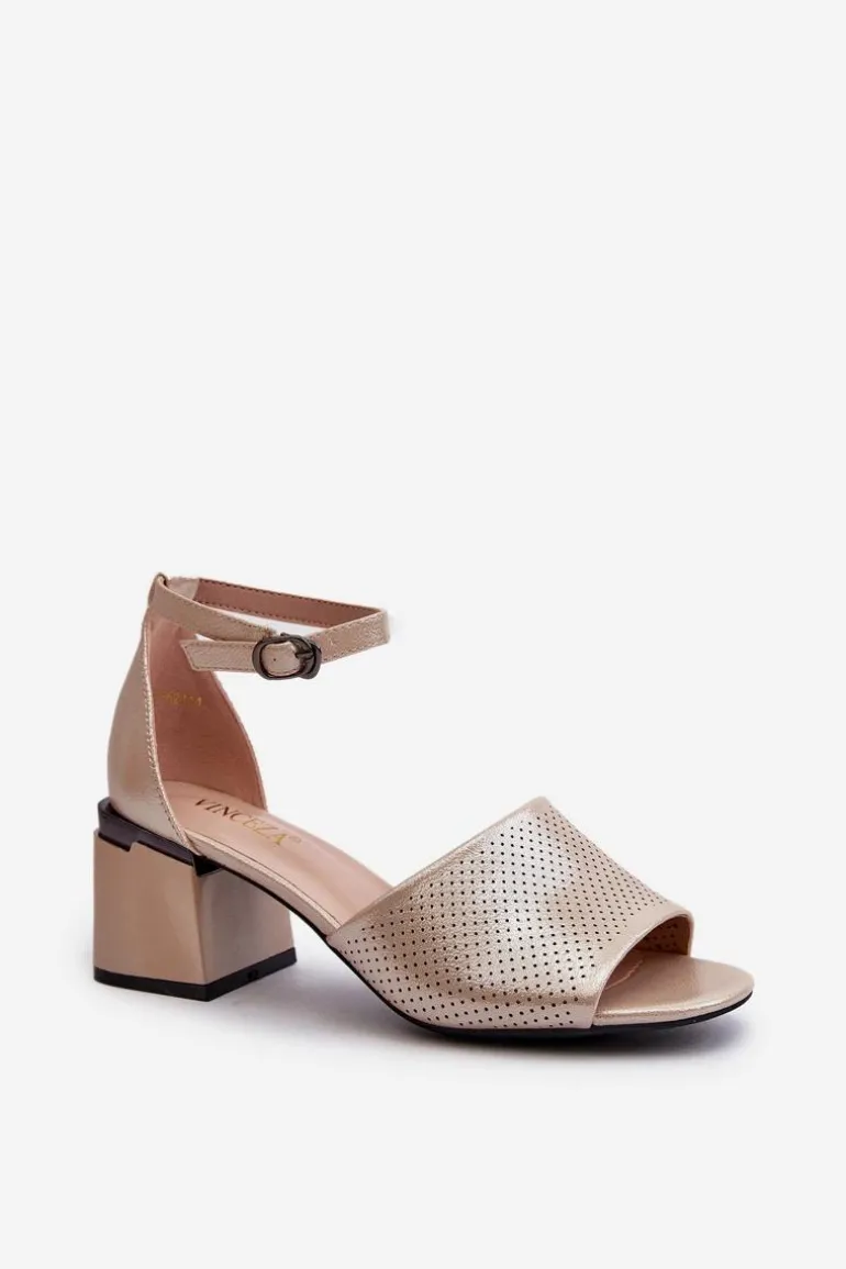Sandały Damskie Na Obcasie Z Eko Skóry Złote Horissa