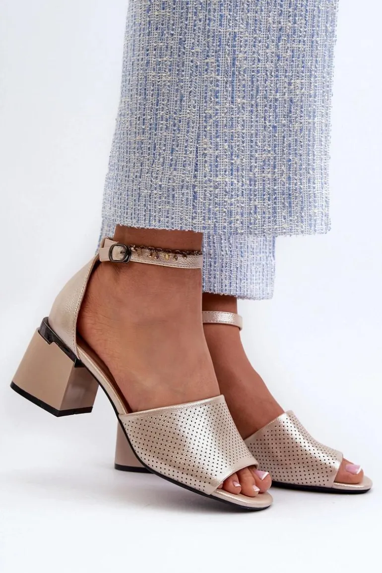 Sandały Damskie Na Obcasie Z Eko Skóry Złote Horissa