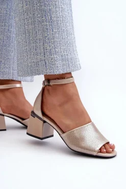 Sandały Damskie Na Obcasie Z Eko Skóry Złote Horissa