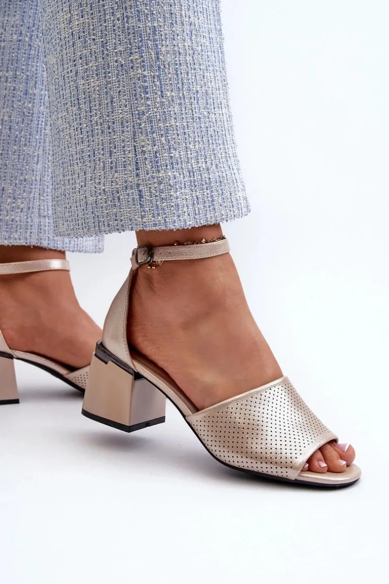 Sandały Damskie Na Obcasie Z Eko Skóry Złote Horissa