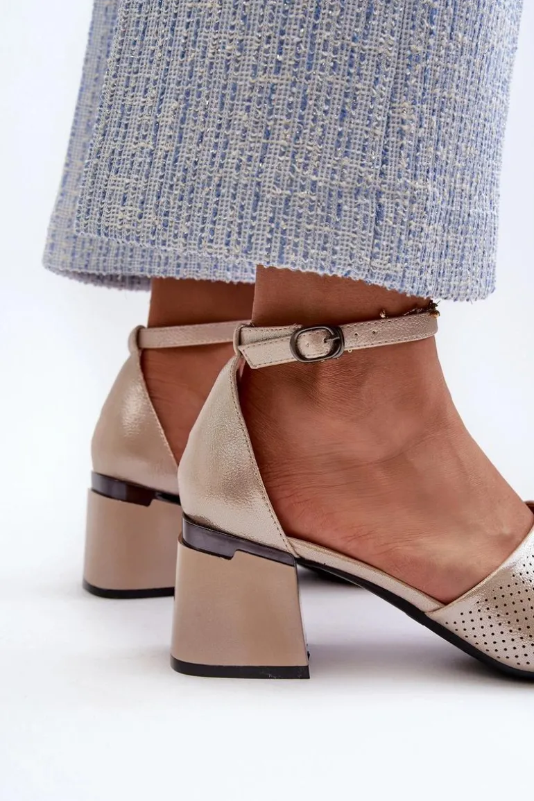 Sandały Damskie Na Obcasie Z Eko Skóry Złote Horissa