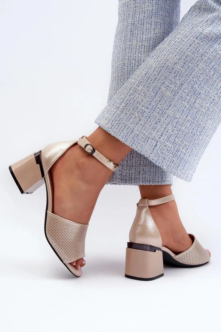 Sandały Damskie Na Obcasie Z Eko Skóry Złote Horissa