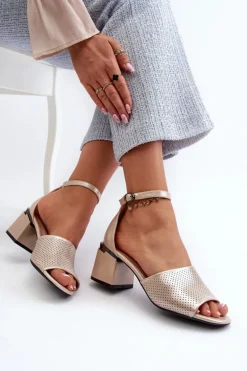 Sandały Damskie Na Obcasie Z Eko Skóry Złote Horissa