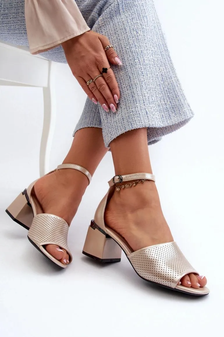 Sandały Damskie Na Obcasie Z Eko Skóry Złote Horissa