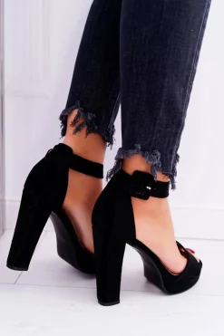 Sandały Damskie Na Obcasie Słupku Zamsz Czarne ShakeUp