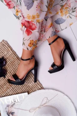 Sandały Damskie Na Obcasie Platformie Czarne Ellania