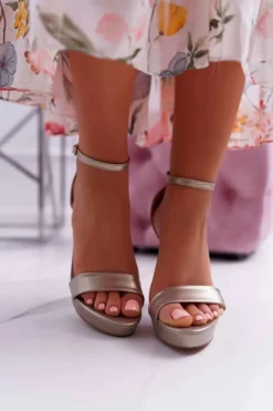 Sandały Damskie Na Obcasie Platformie Złote Ellania