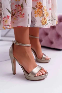 Sandały Damskie Na Obcasie Platformie Złote Ellania