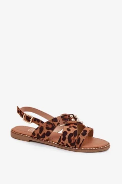 Sandały Damskie Na Płaskim Obcasie Ze Złotymi Ćwiekami Panterka Zanira