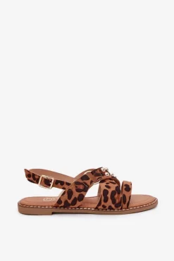 Sandały Damskie Na Płaskim Obcasie Ze Złotymi Ćwiekami Panterka Zanira