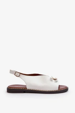 Sandały Damskie Na Płaskim Obcasie Z Ozdobą Białe Loraeleh