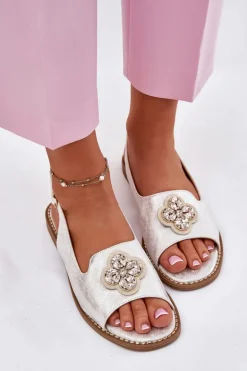 Sandały Damskie Na Płaskim Obcasie Z Ozdobnym Detalem S.Barski KV51-080 Srebrne