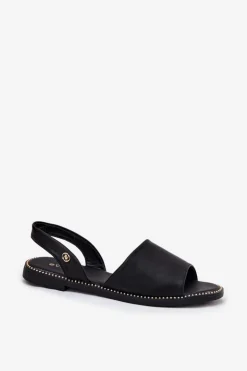 Sandały Damskie Na Płaskim Obcasie Eko Skórzane Czarne Dereka